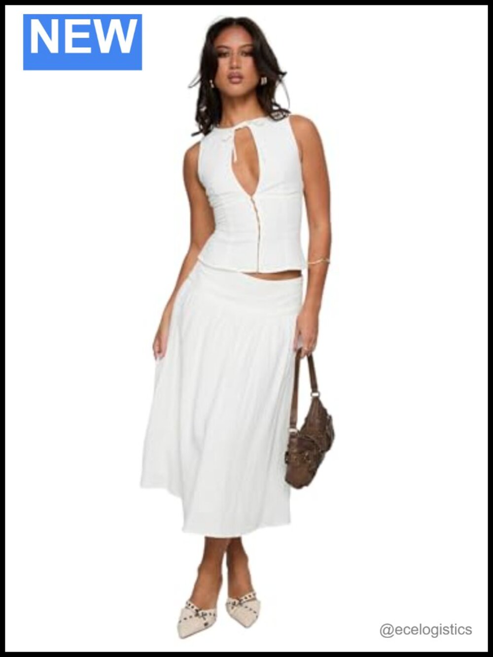 Princess Polly Linen Blend Midi Skirt Pleated Fully Lined